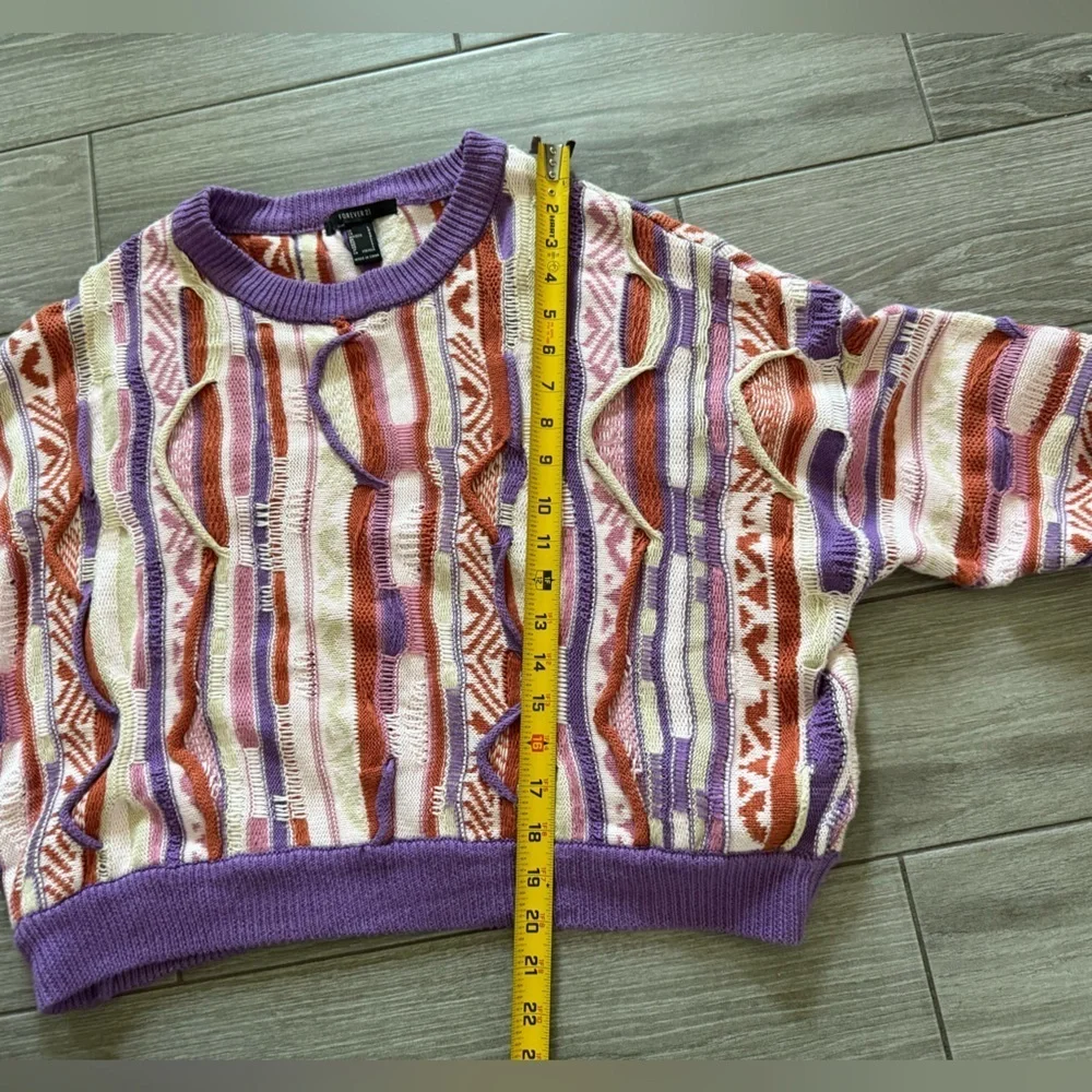 Forever 21|Vintage coogi style grandpa sweater,Colorful pastel & textured•LARGE
